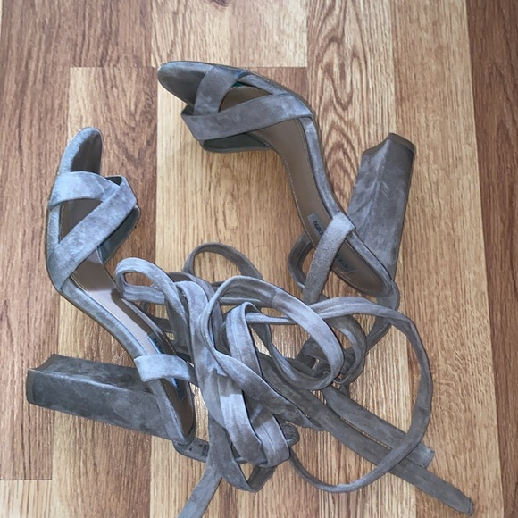 Steve Madden Christey Taupe Suede Leather Lace-Up Heels - Picture 7 of 8